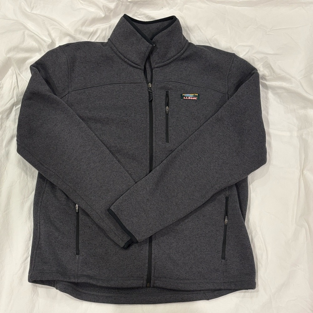 L.L. Bean Men's Charcoal Sweater Fleece Full Zip Jacket - Picture 3 of 8